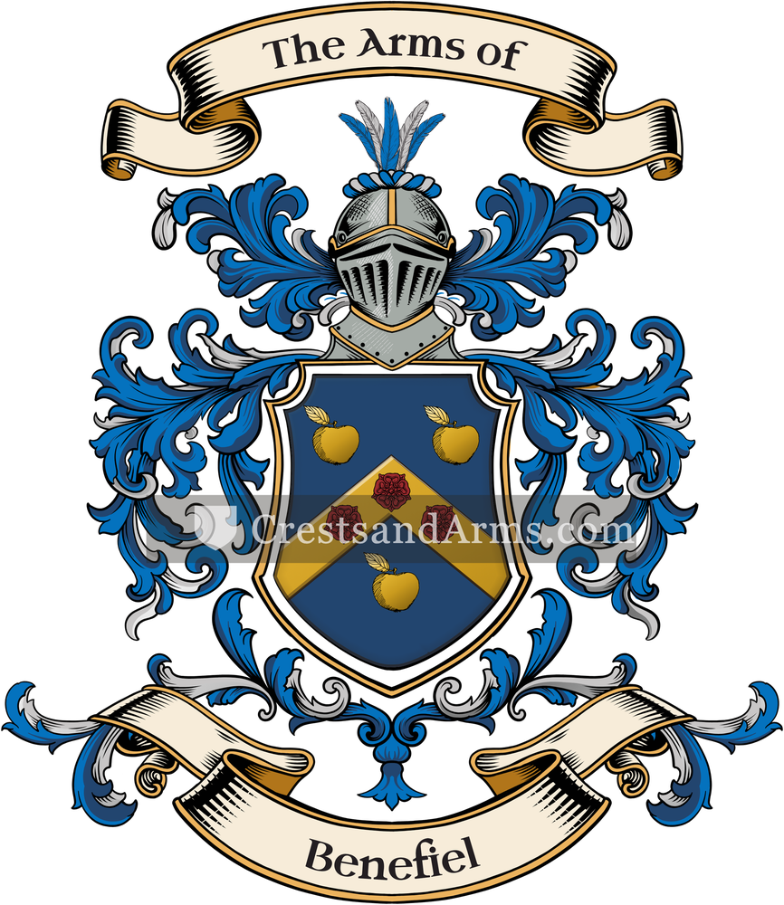 The Benefiel coat of arms, drawn from the recorded blazon