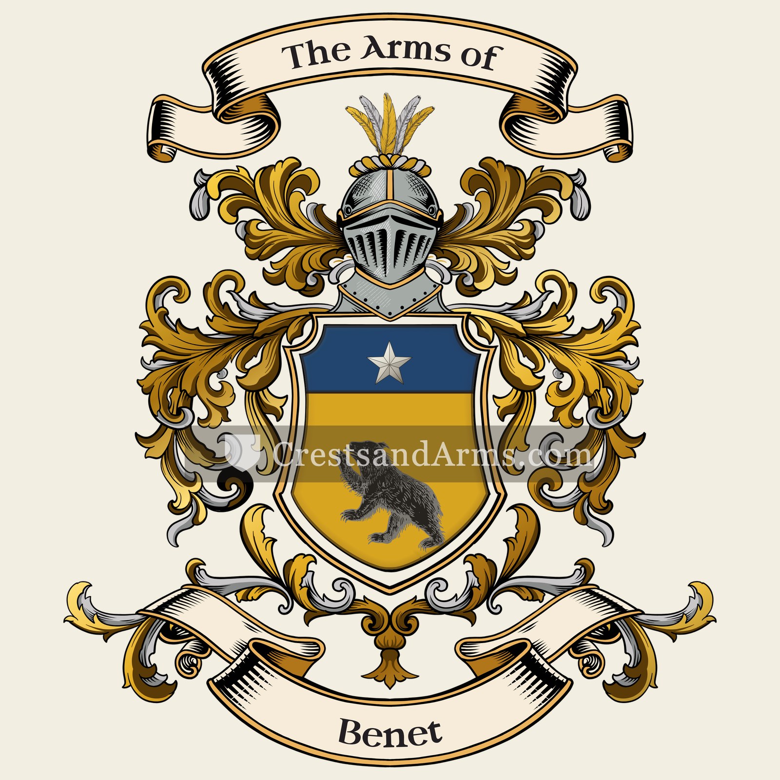 The Benet coat of arms, drawn from the recorded blazon