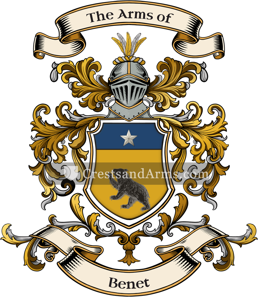The Benet coat of arms, drawn from the recorded blazon
