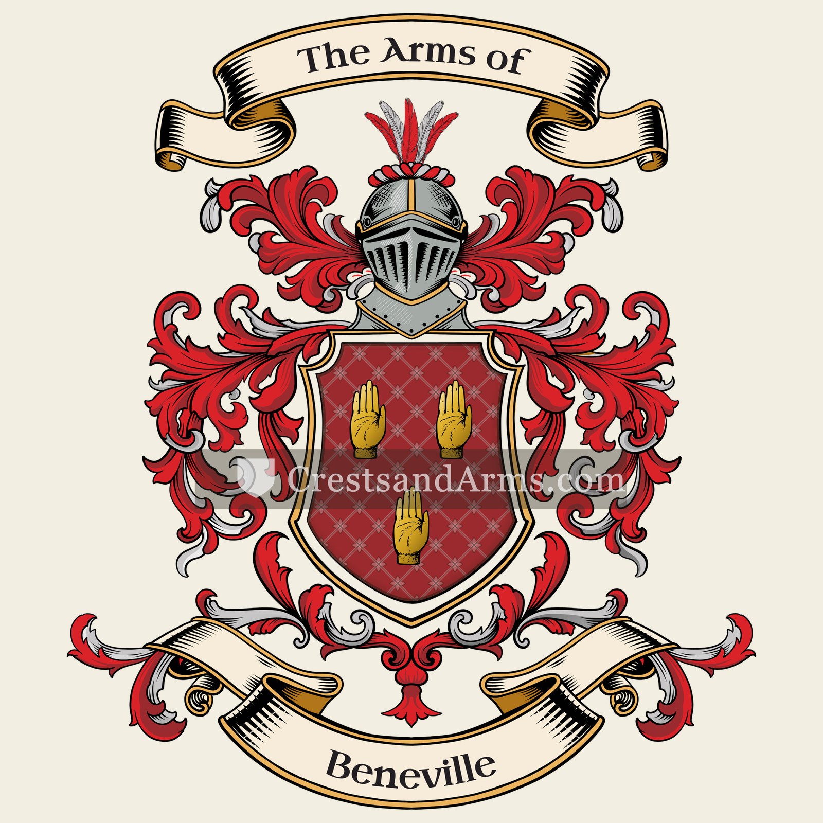 The Beneville coat of arms, drawn from the recorded blazon