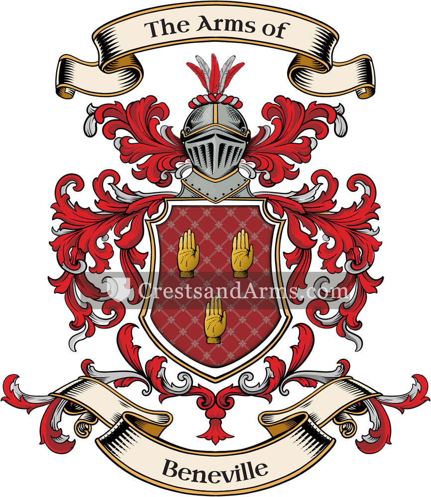 The Beneville coat of arms, drawn from the recorded blazon