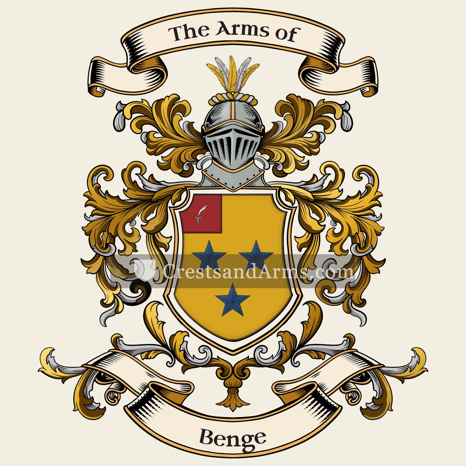 The Benge coat of arms, drawn from the recorded blazon