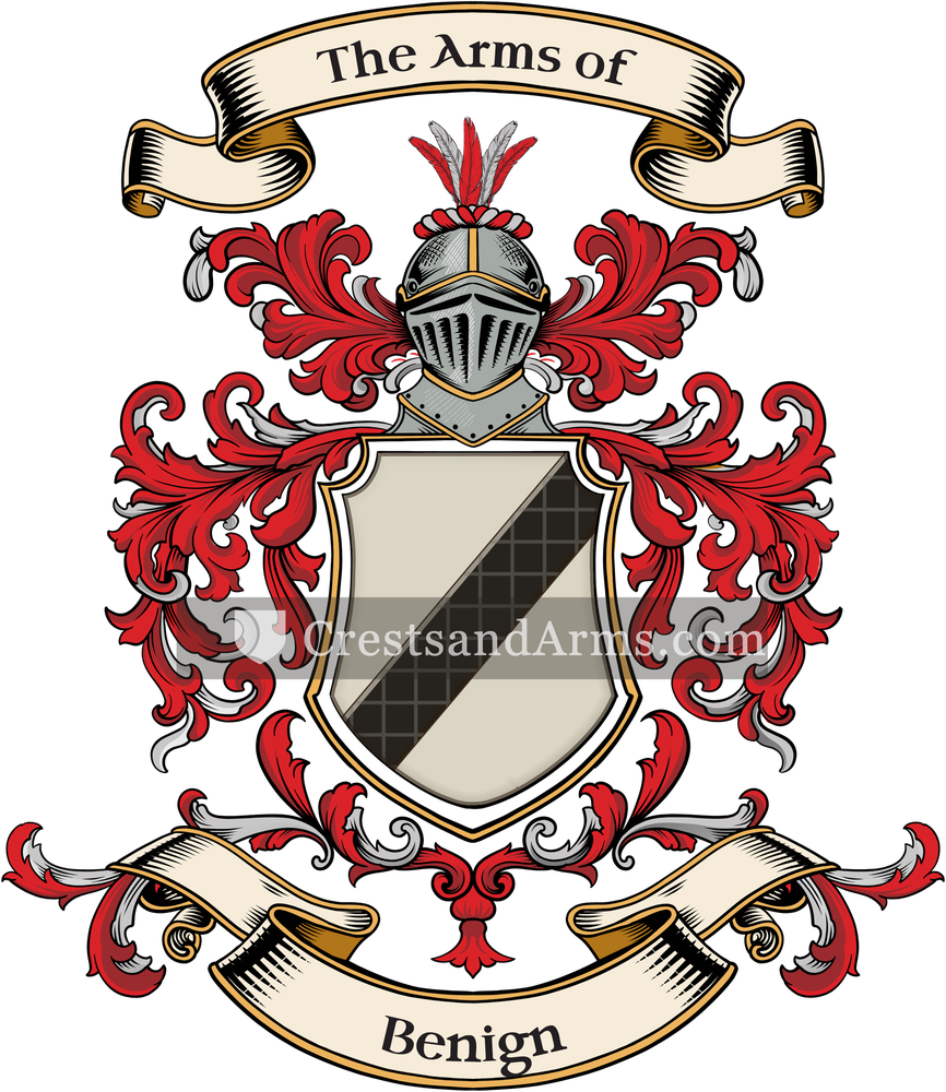 The Benign coat of arms, drawn from the recorded blazon
