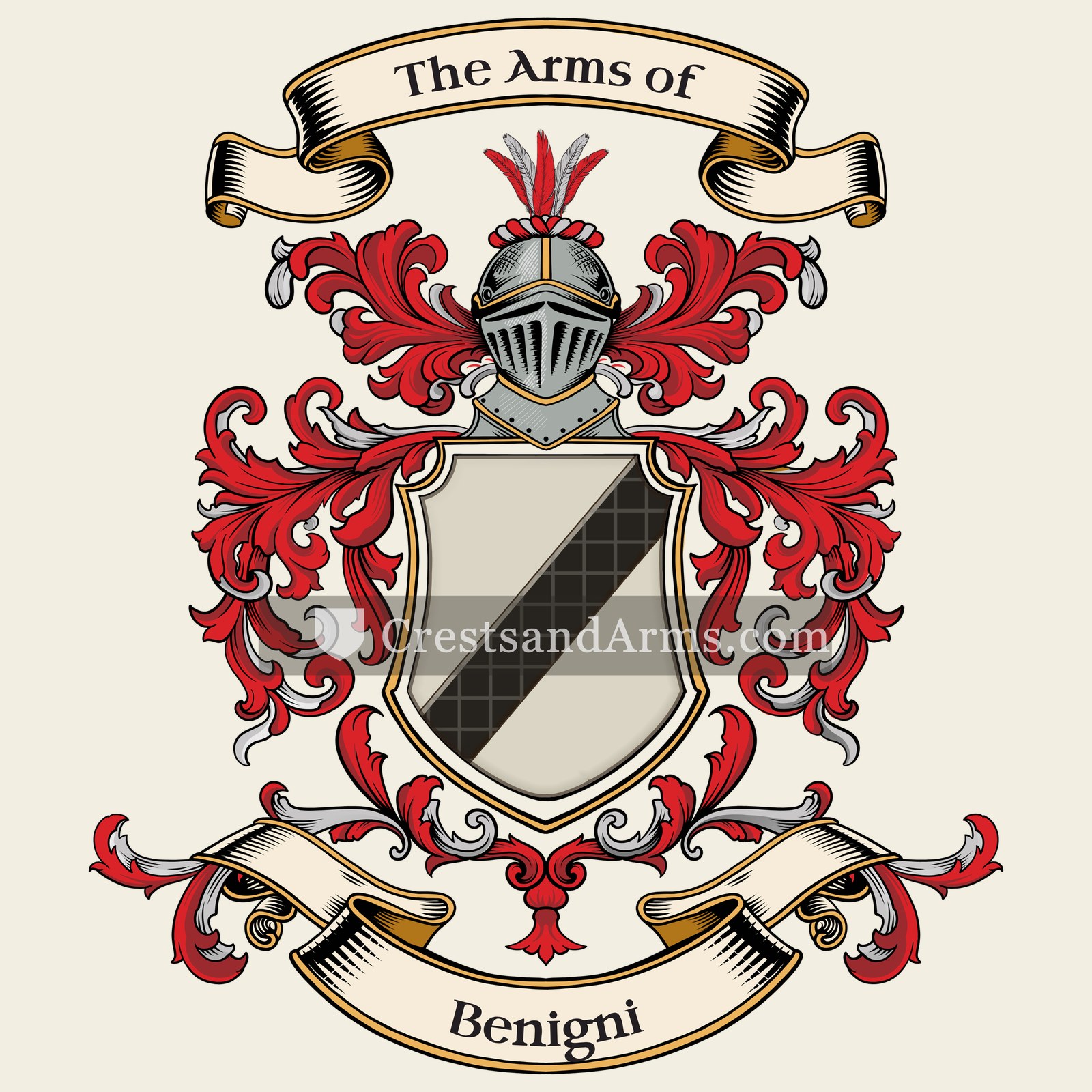 The Benigni coat of arms, drawn from the recorded blazon