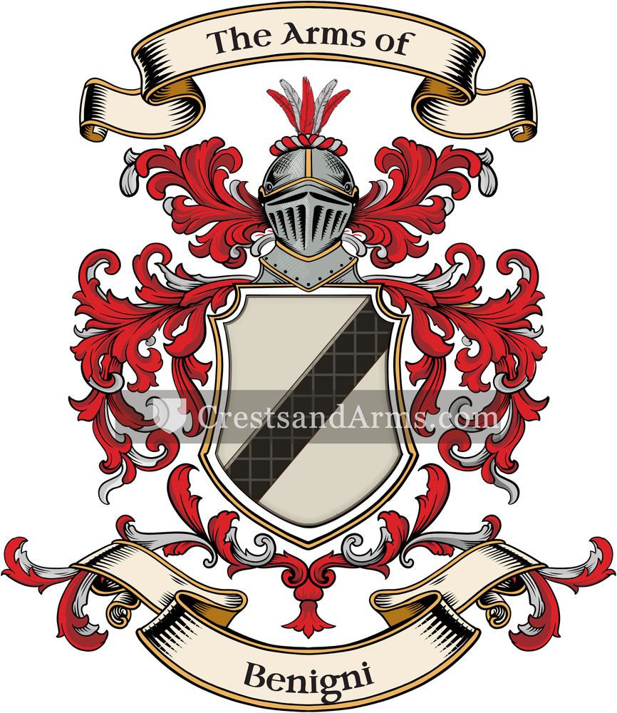 The Benigni coat of arms, drawn from the recorded blazon