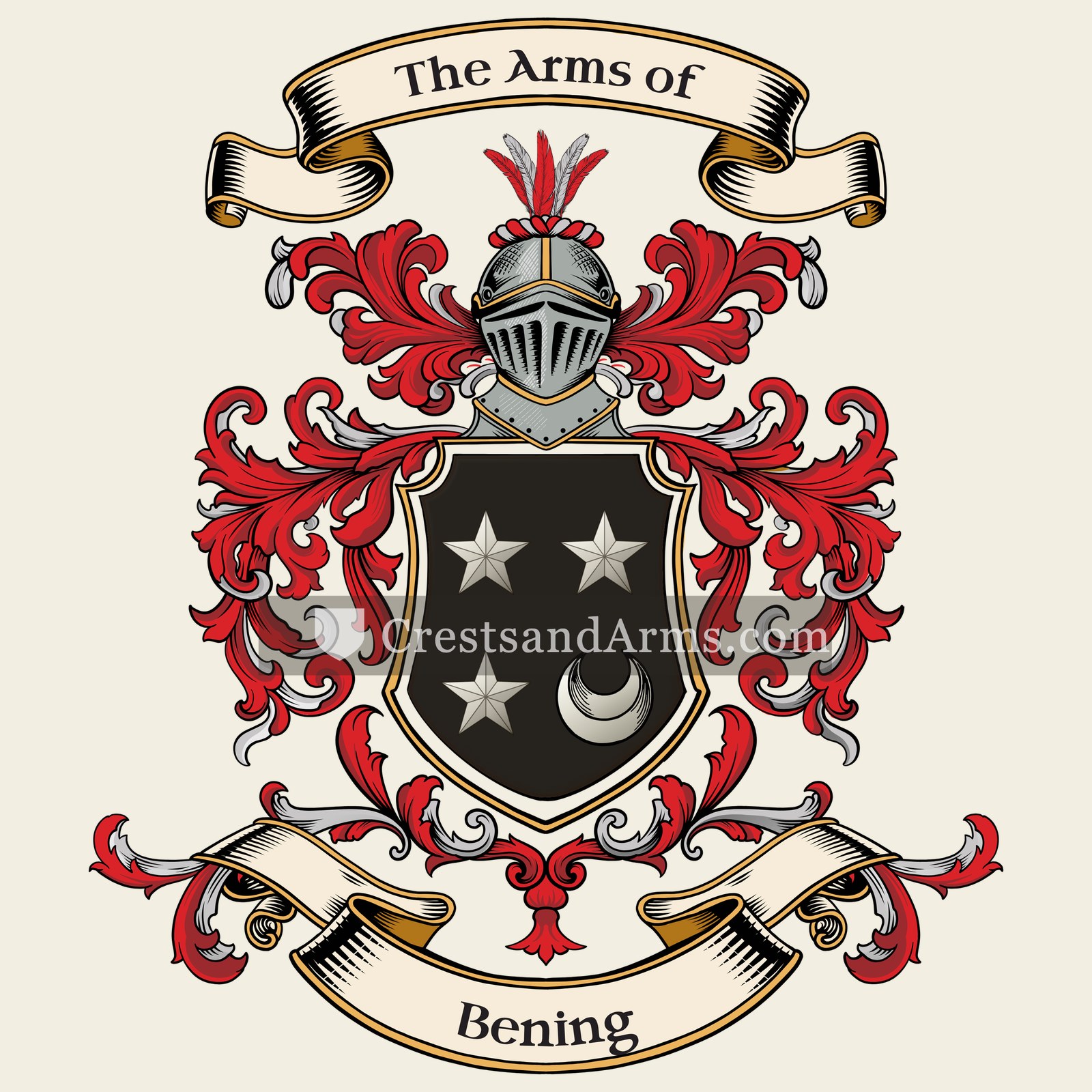 The Bening coat of arms, drawn from the recorded blazon