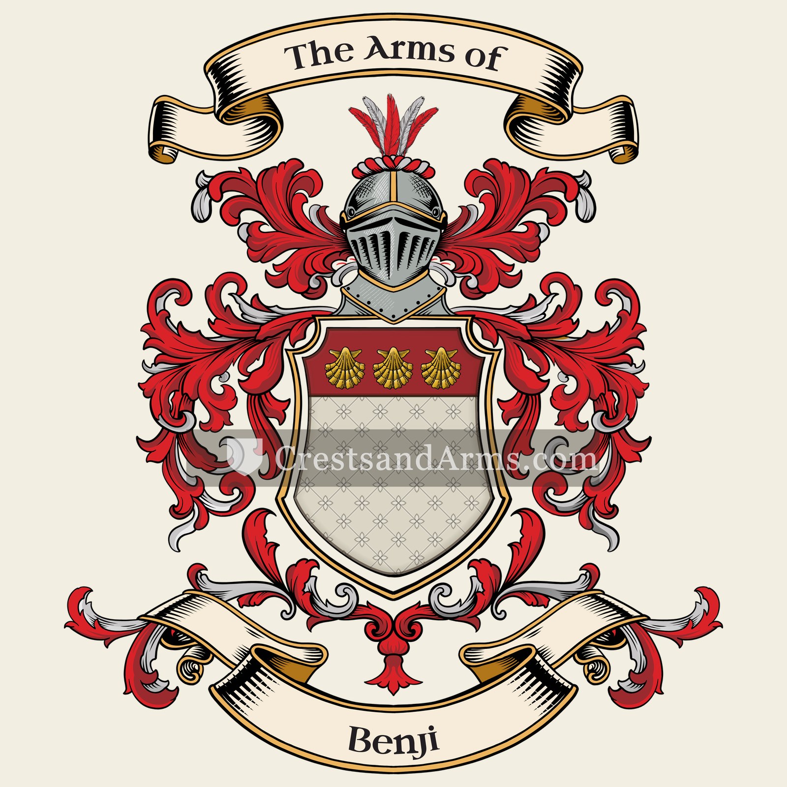 The Benji coat of arms, drawn from the recorded blazon