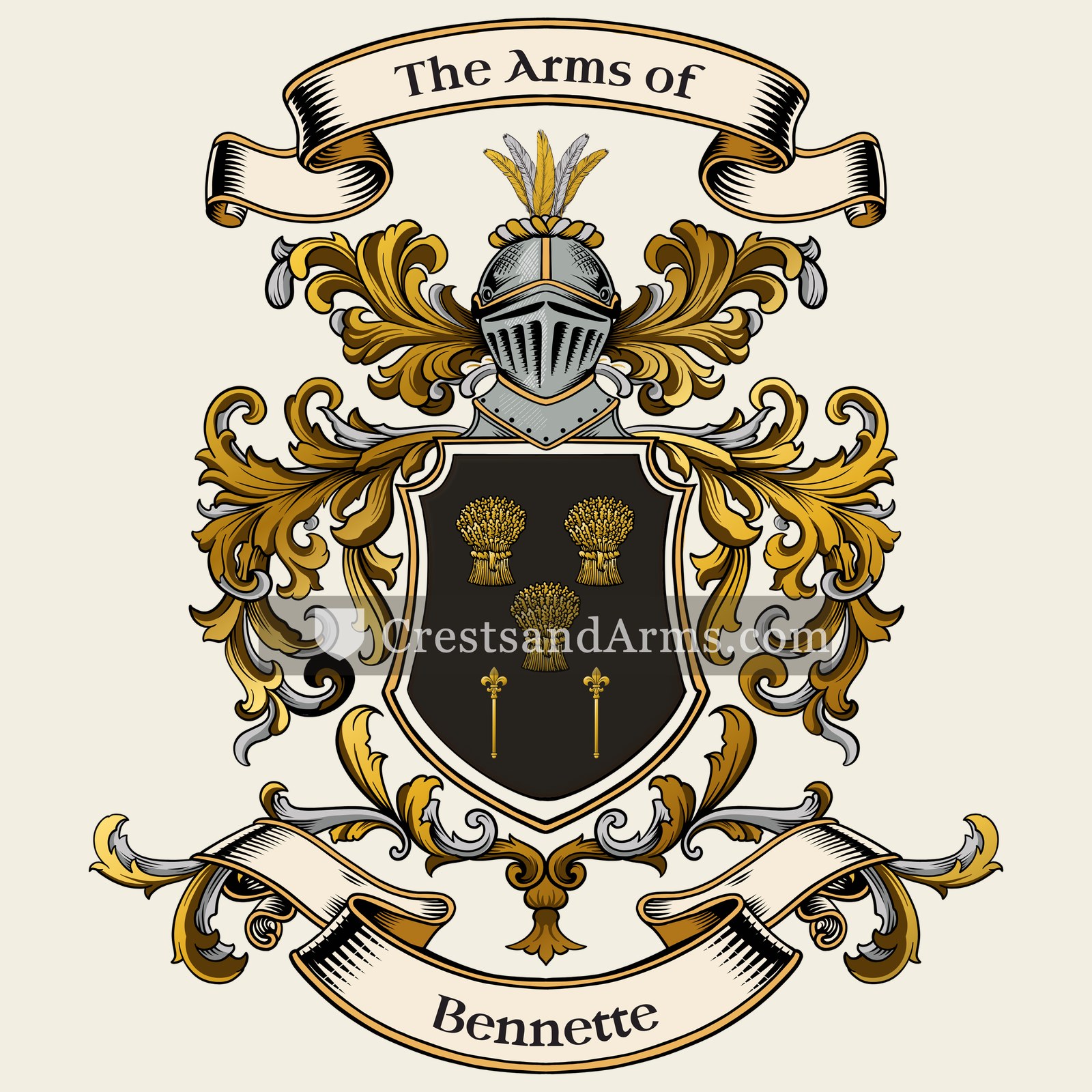 The Bennette coat of arms, drawn from the recorded blazon