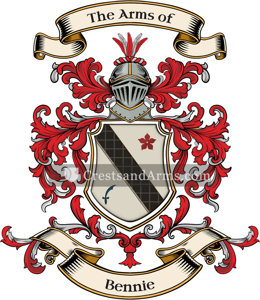 The Bennie coat of arms, drawn from the recorded blazon