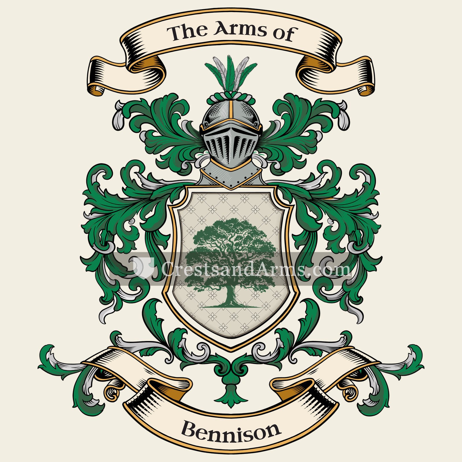 The Bennison coat of arms, drawn from the recorded blazon
