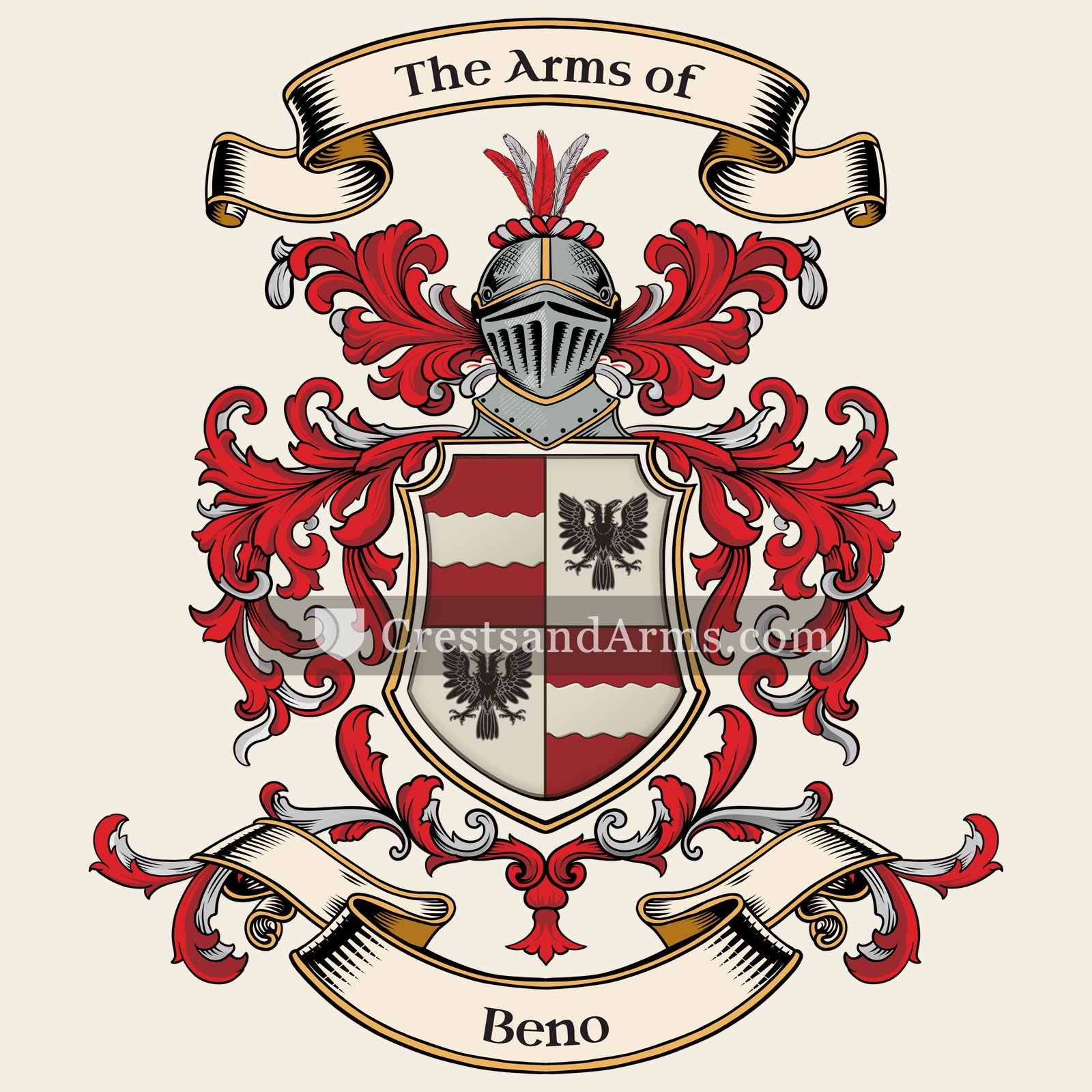 The Beno coat of arms, drawn from the recorded blazon
