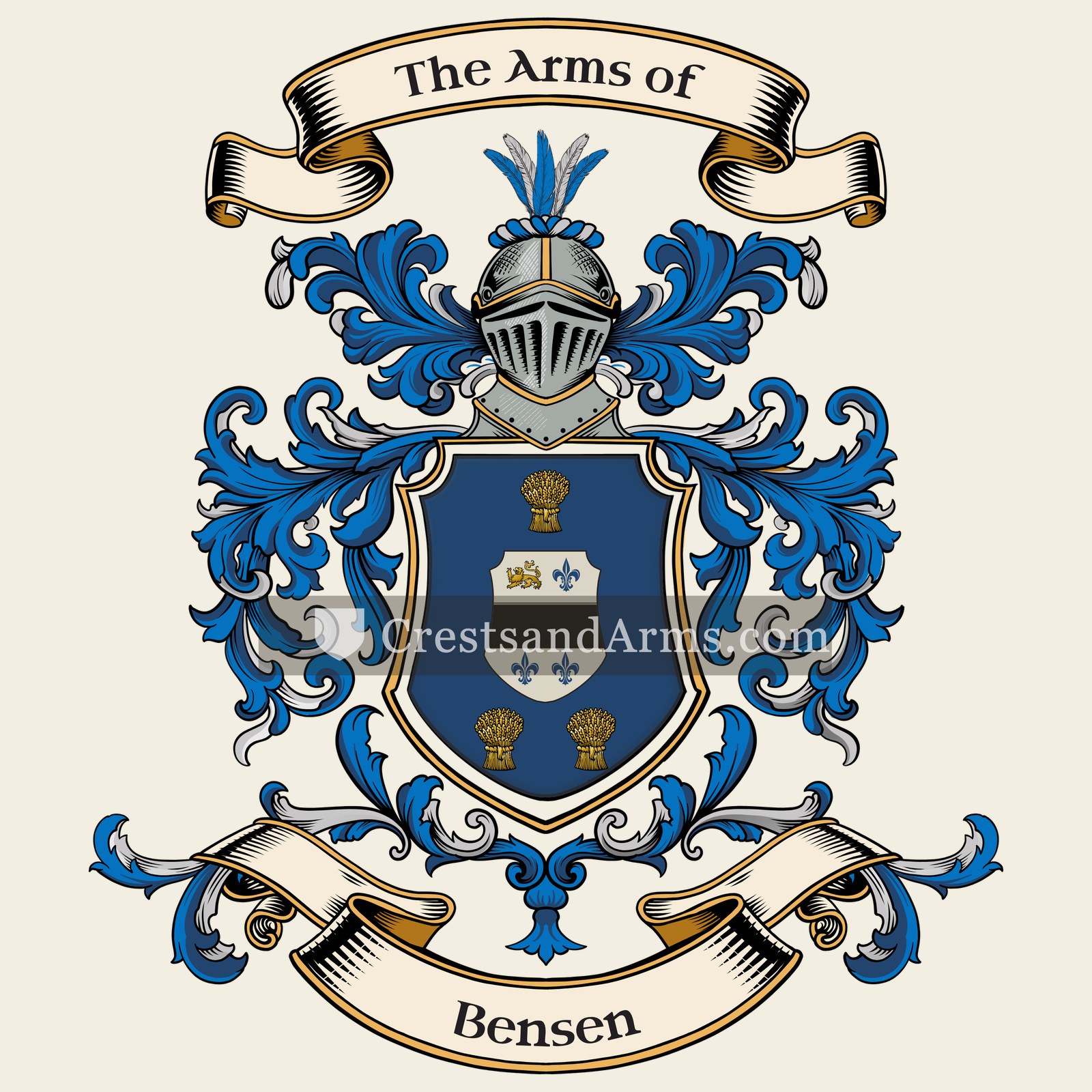 The Bensen coat of arms, drawn from the recorded blazon