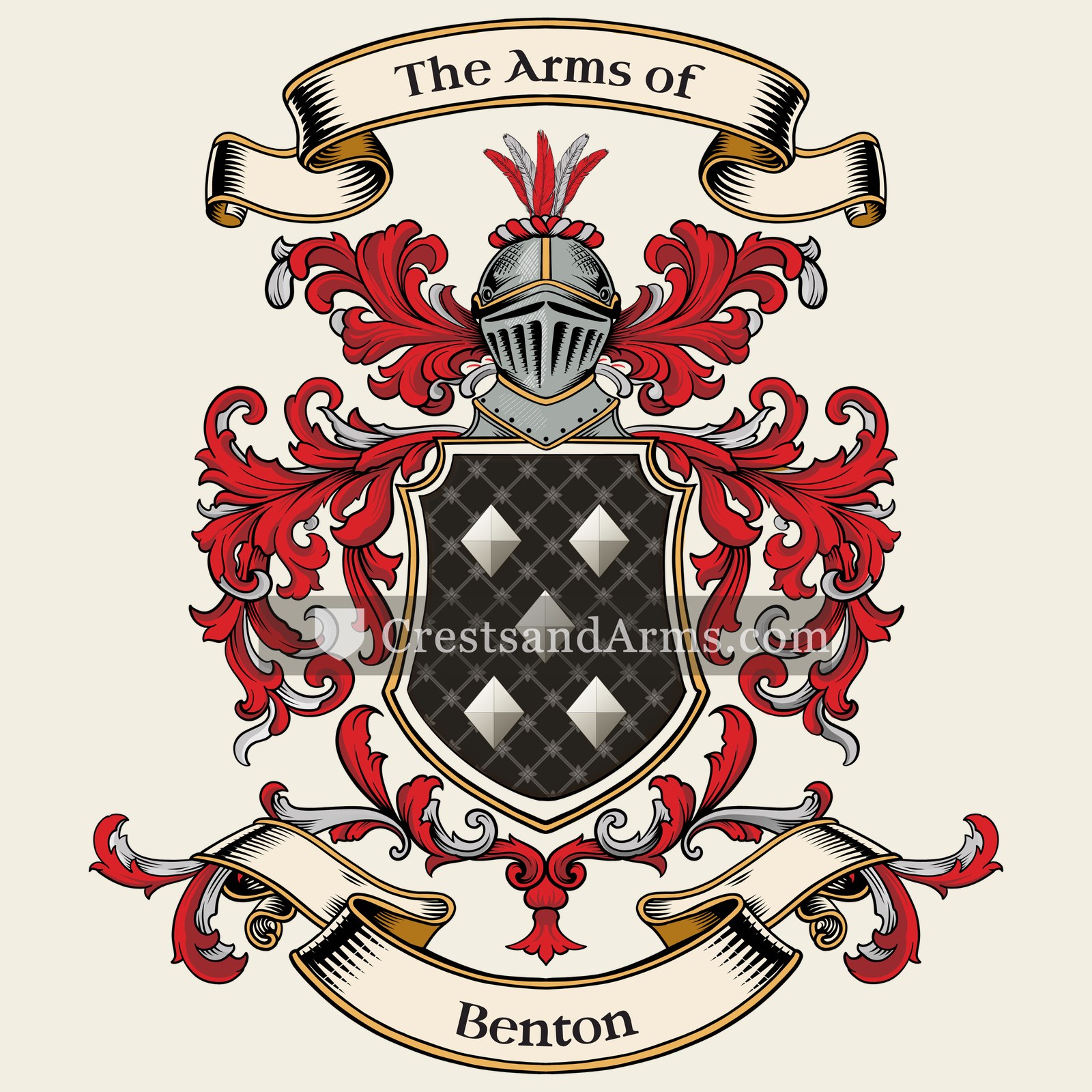 The Benton coat of arms, drawn from the recorded blazon