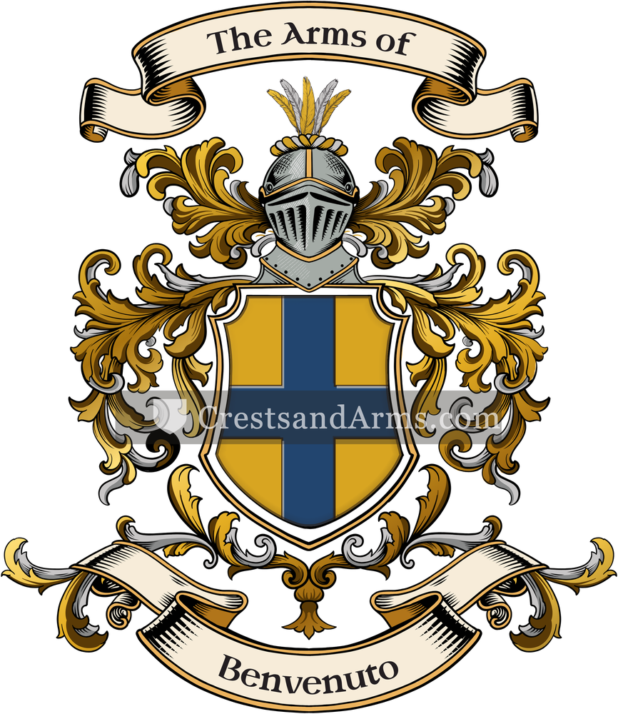 The Benvenuto coat of arms, drawn from the recorded blazon