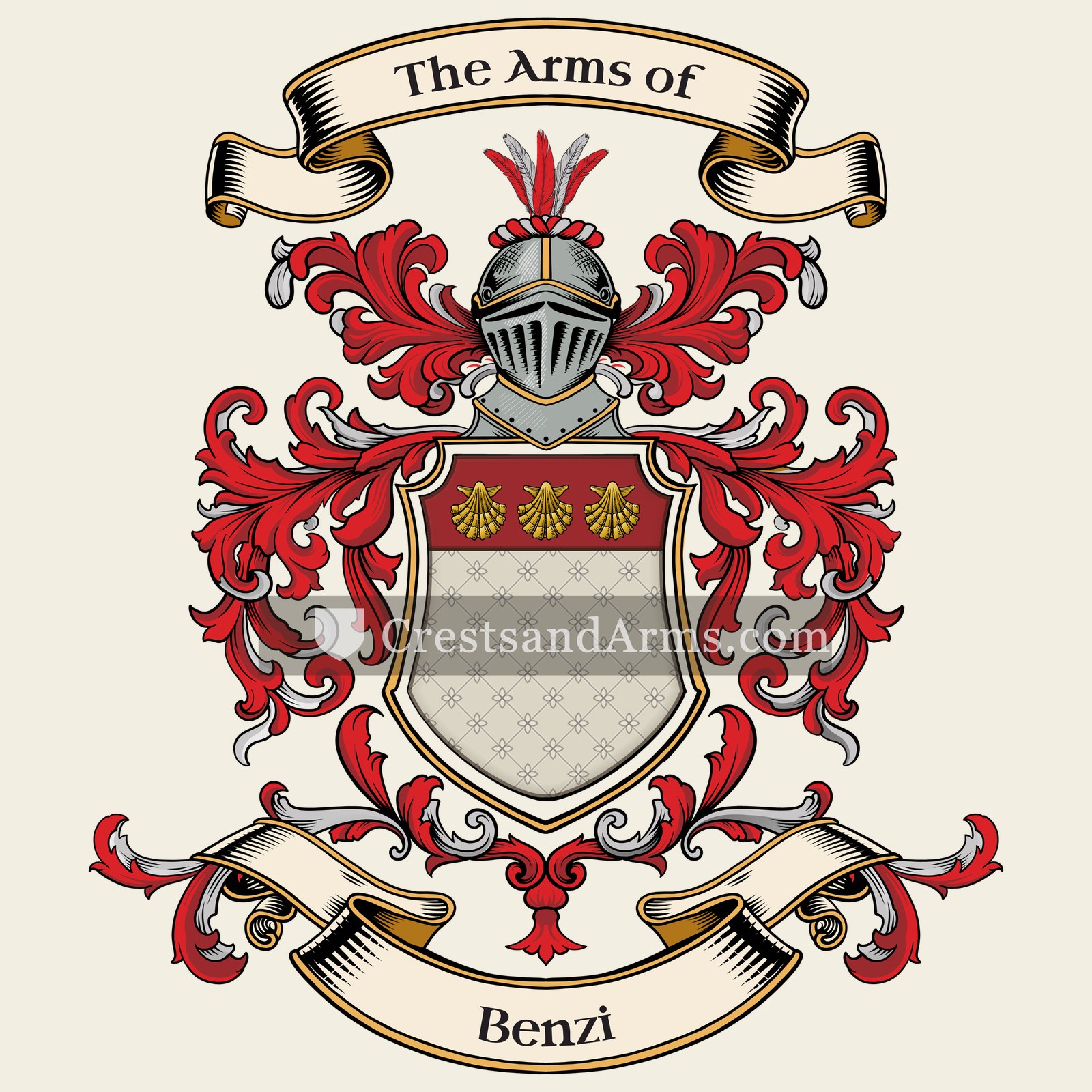 The Benzi coat of arms, drawn from the recorded blazon