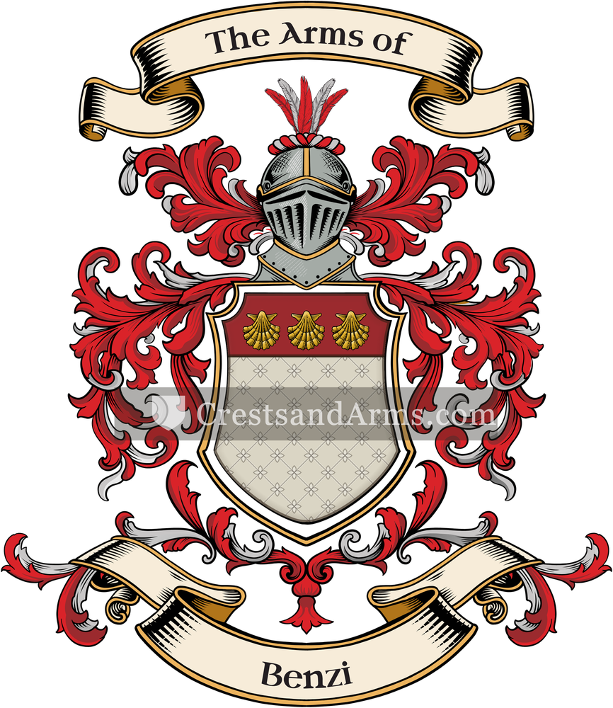 The Benzi coat of arms, drawn from the recorded blazon