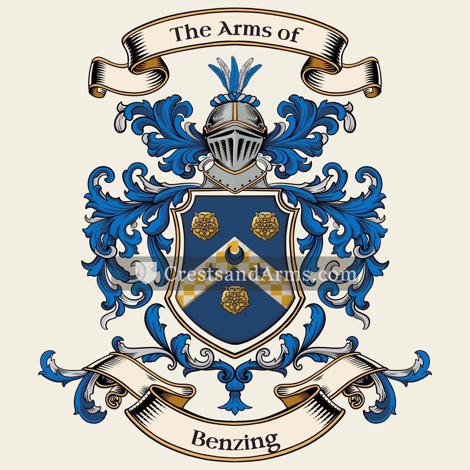 The Benzing coat of arms, drawn from the recorded blazon