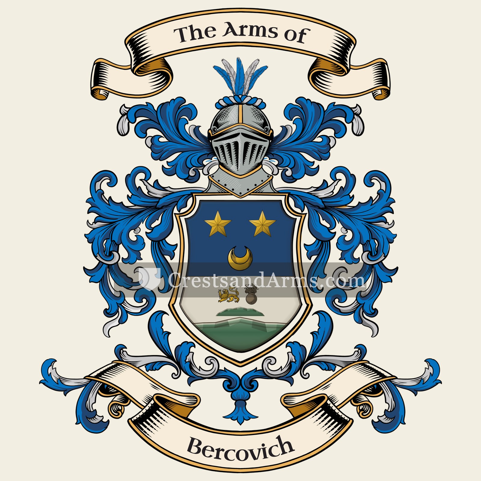 The Bercovich coat of arms, drawn from the recorded blazon