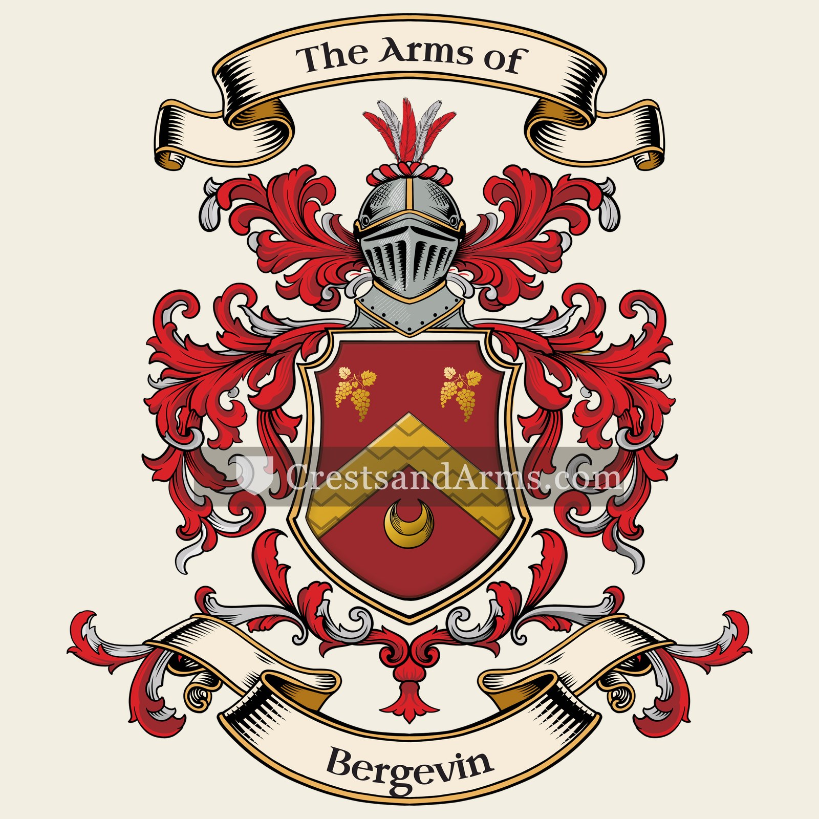 The Bergevin coat of arms, drawn from the recorded blazon