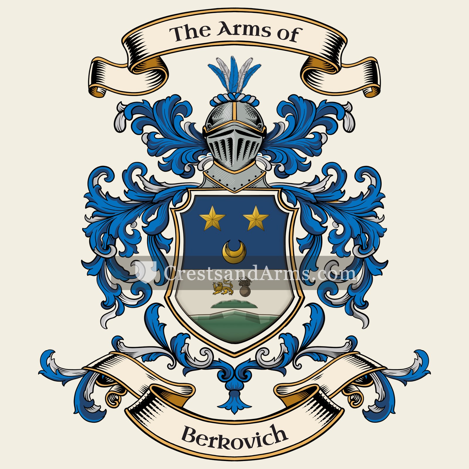 The Berkovich coat of arms, drawn from the recorded blazon