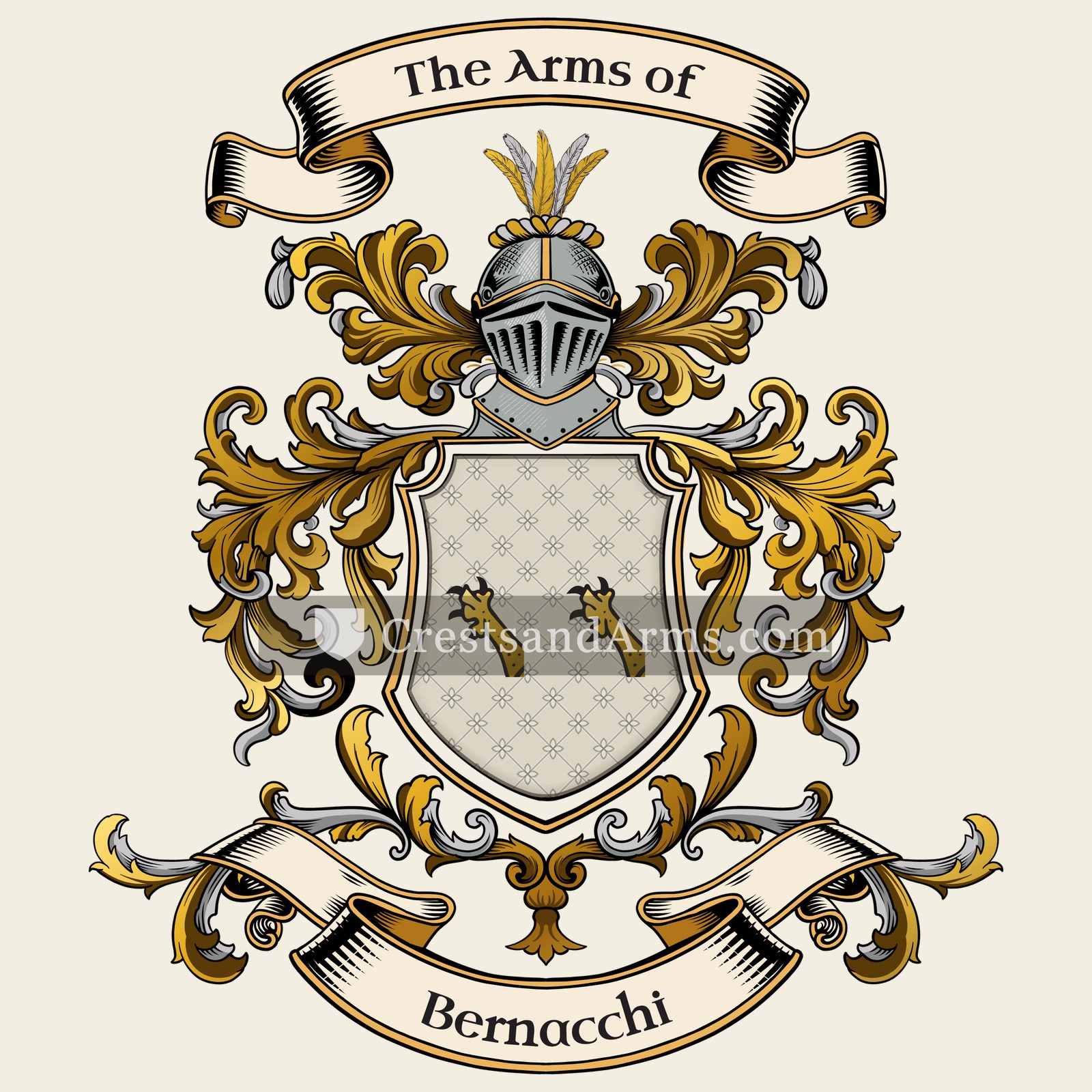 The Bernacchi coat of arms, drawn from the recorded blazon