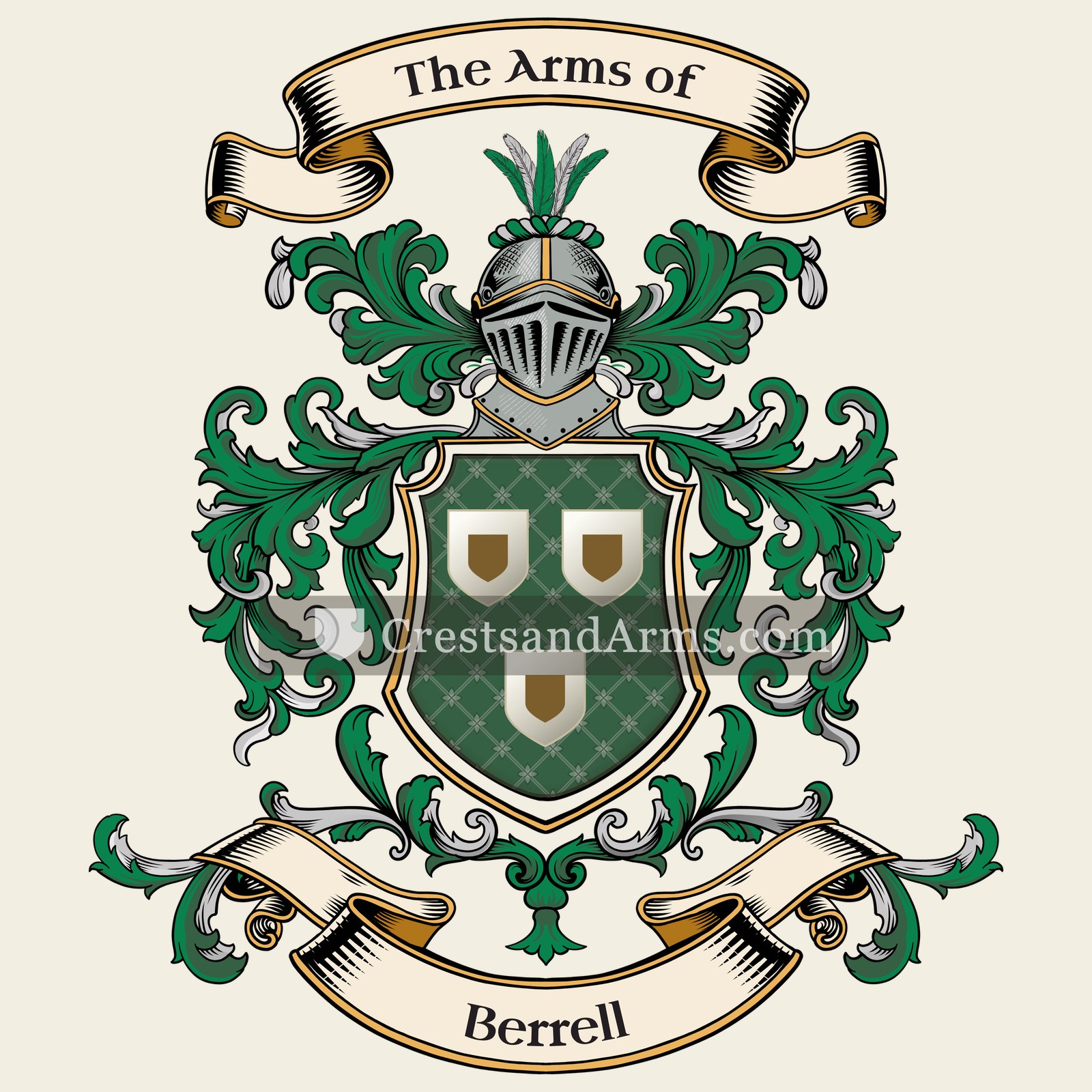 The Berrell coat of arms, drawn from the recorded blazon