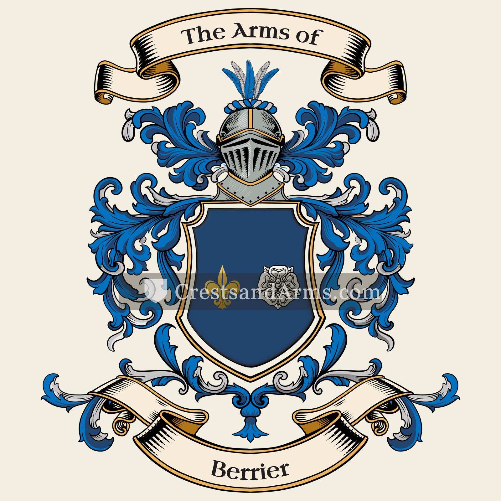 The Berrier coat of arms, drawn from the recorded blazon