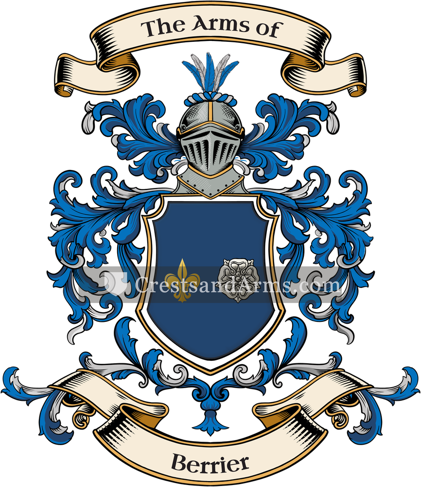 The Berrier coat of arms, drawn from the recorded blazon