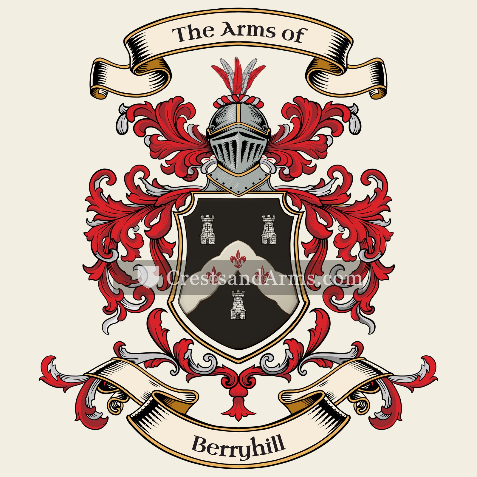 The Berryhill coat of arms, drawn from the recorded blazon