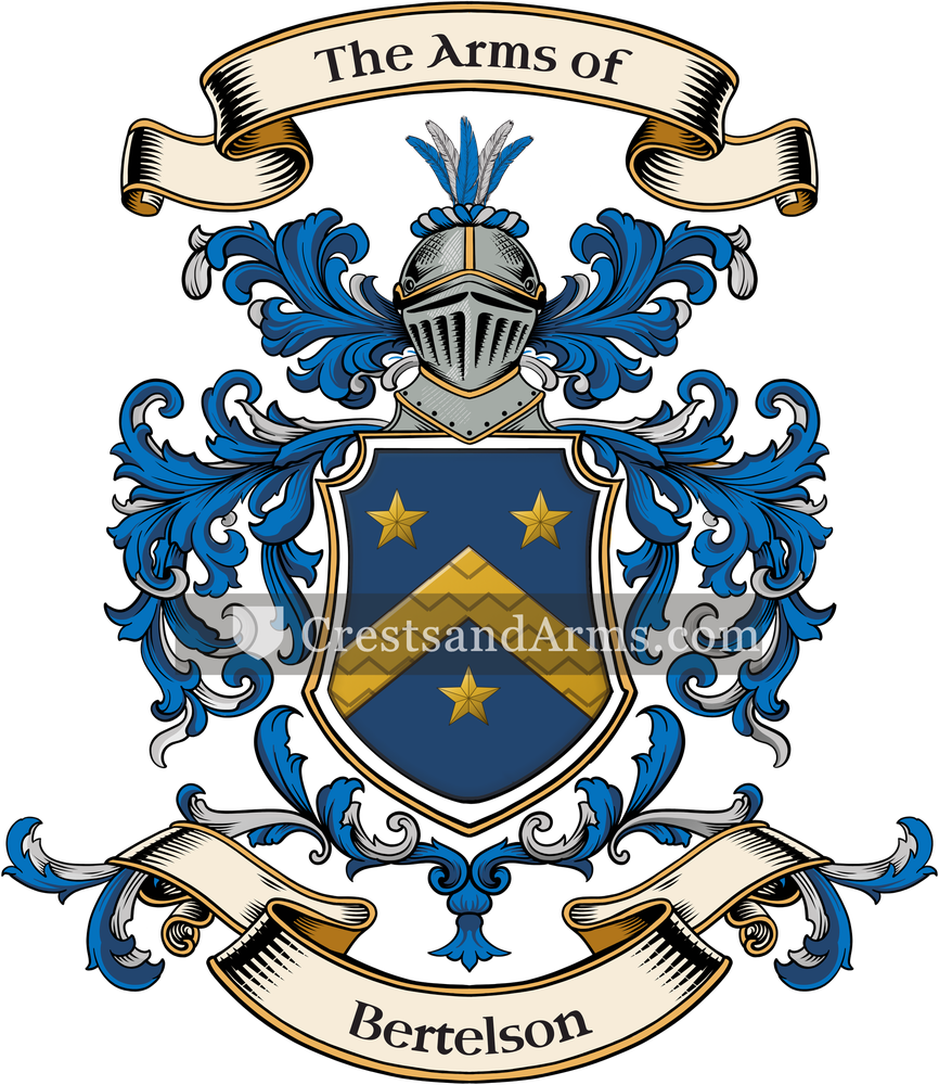 The Bertelson coat of arms, drawn from the recorded blazon