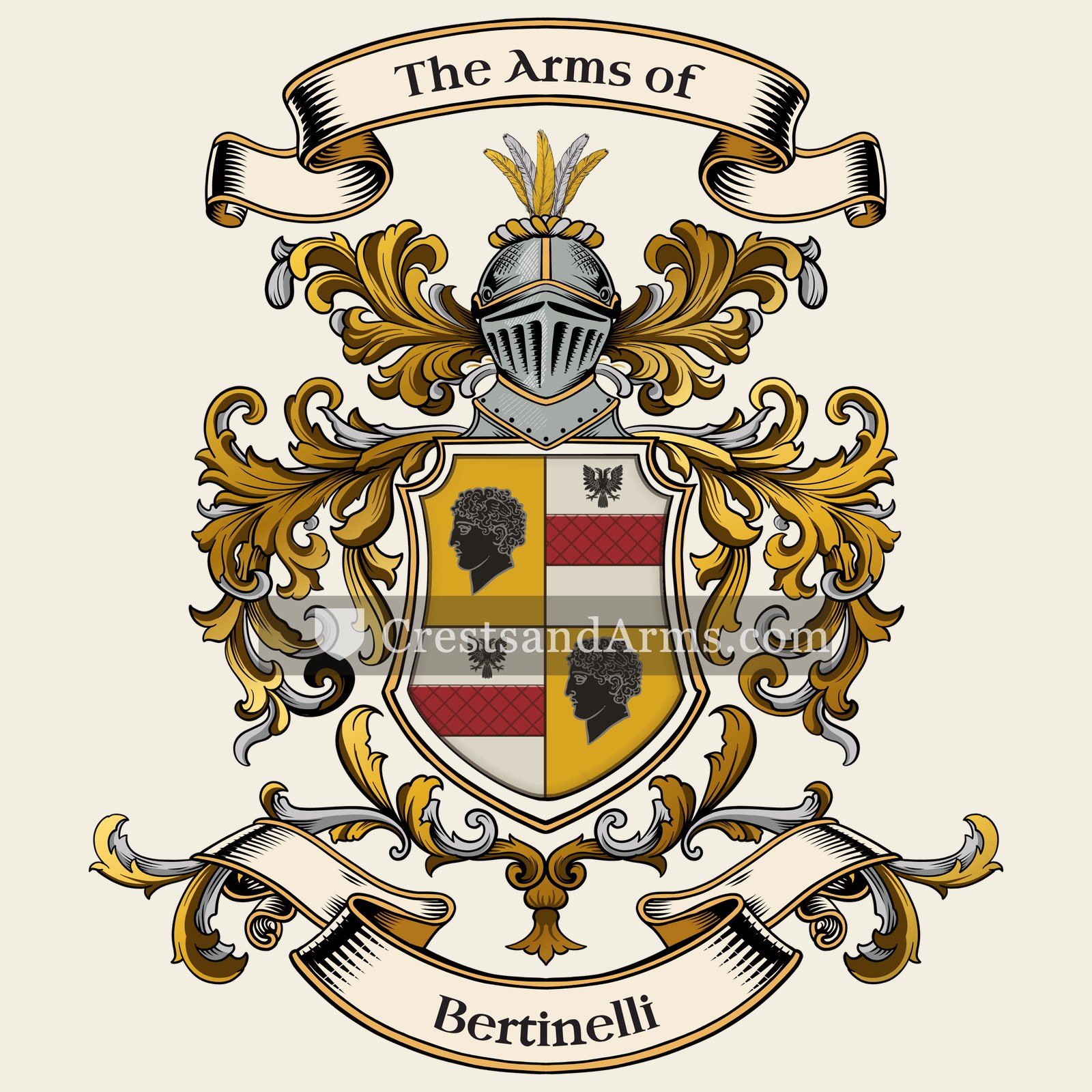The Bertinelli coat of arms, drawn from the recorded blazon