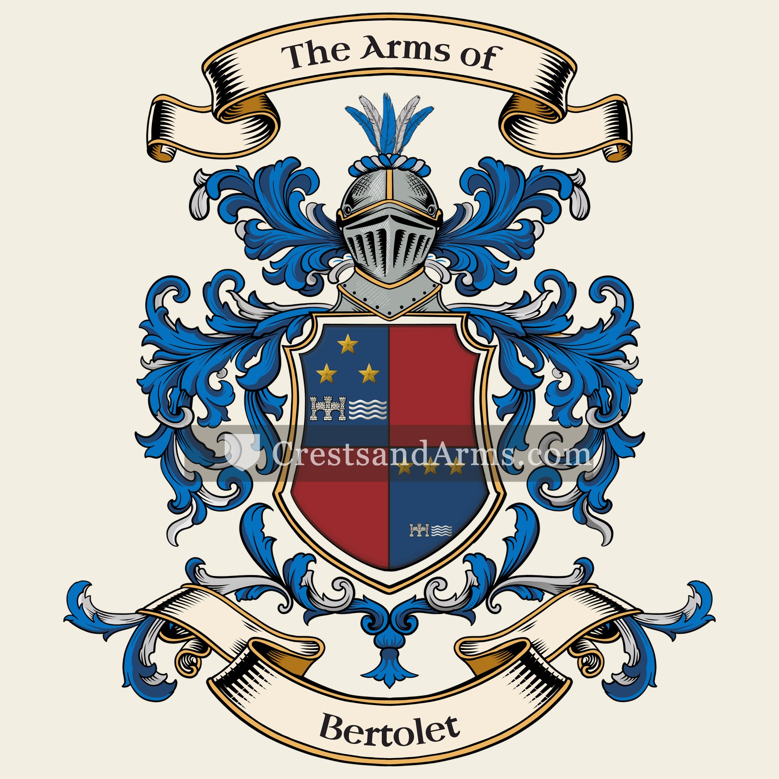 The Bertolet coat of arms, drawn from the recorded blazon
