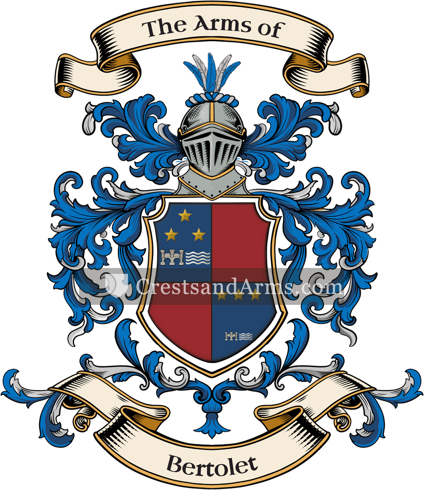 The Bertolet coat of arms, drawn from the recorded blazon