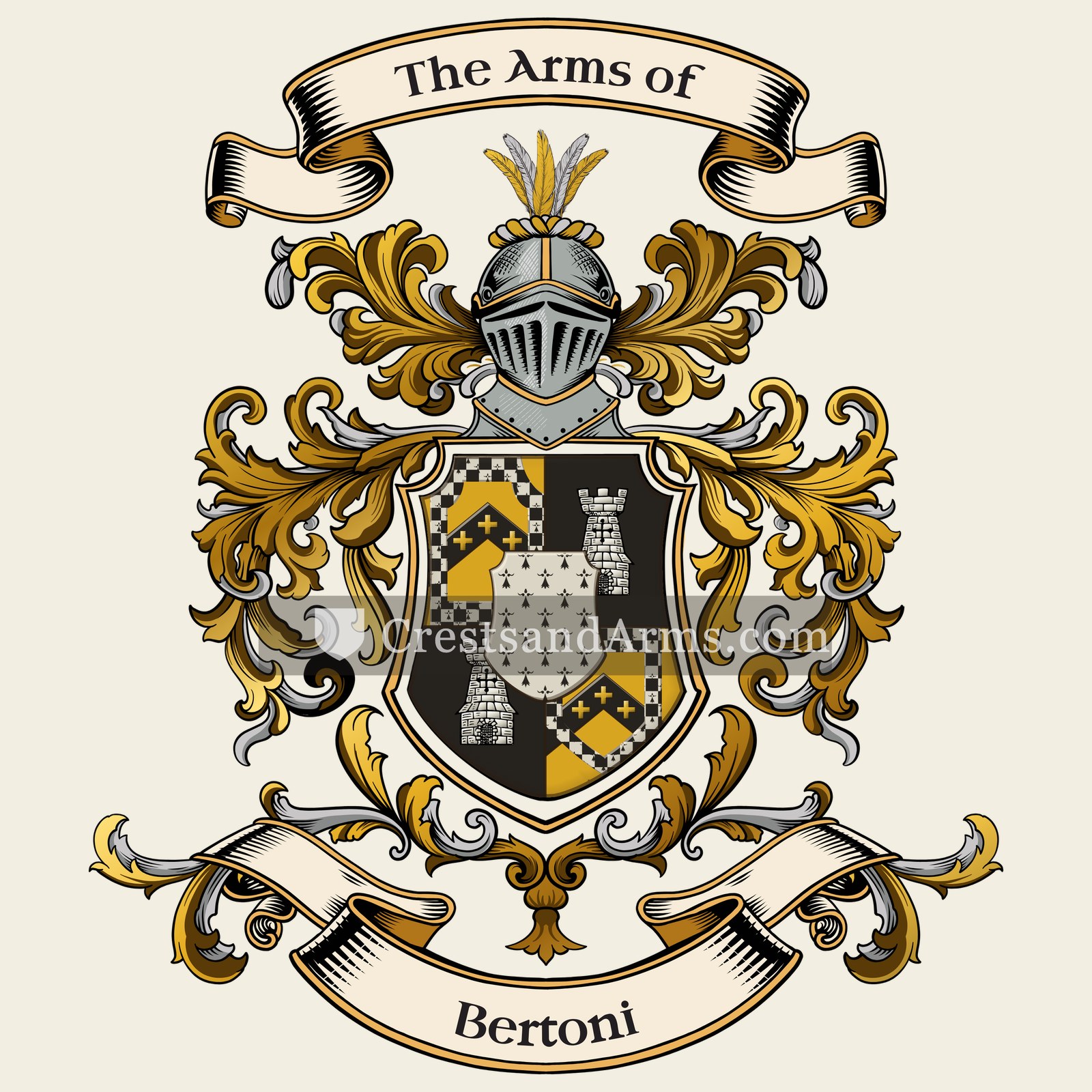 The Bertoni coat of arms, drawn from the recorded blazon