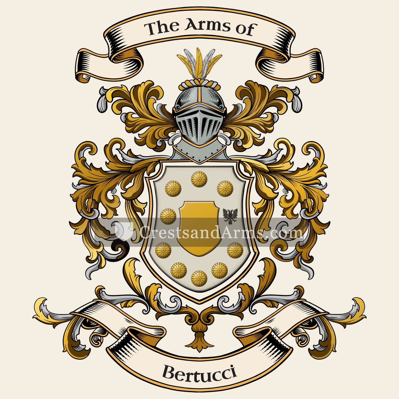The Bertucci coat of arms, drawn from the recorded blazon