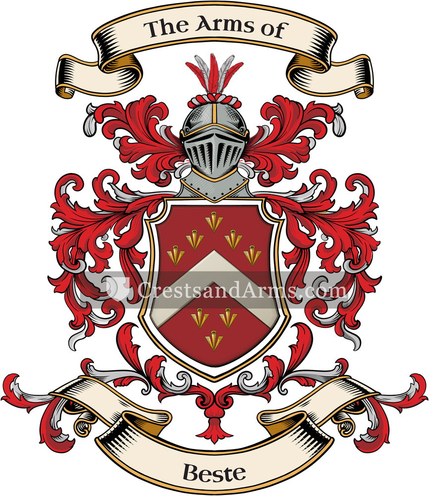 The Beste coat of arms, drawn from the recorded blazon