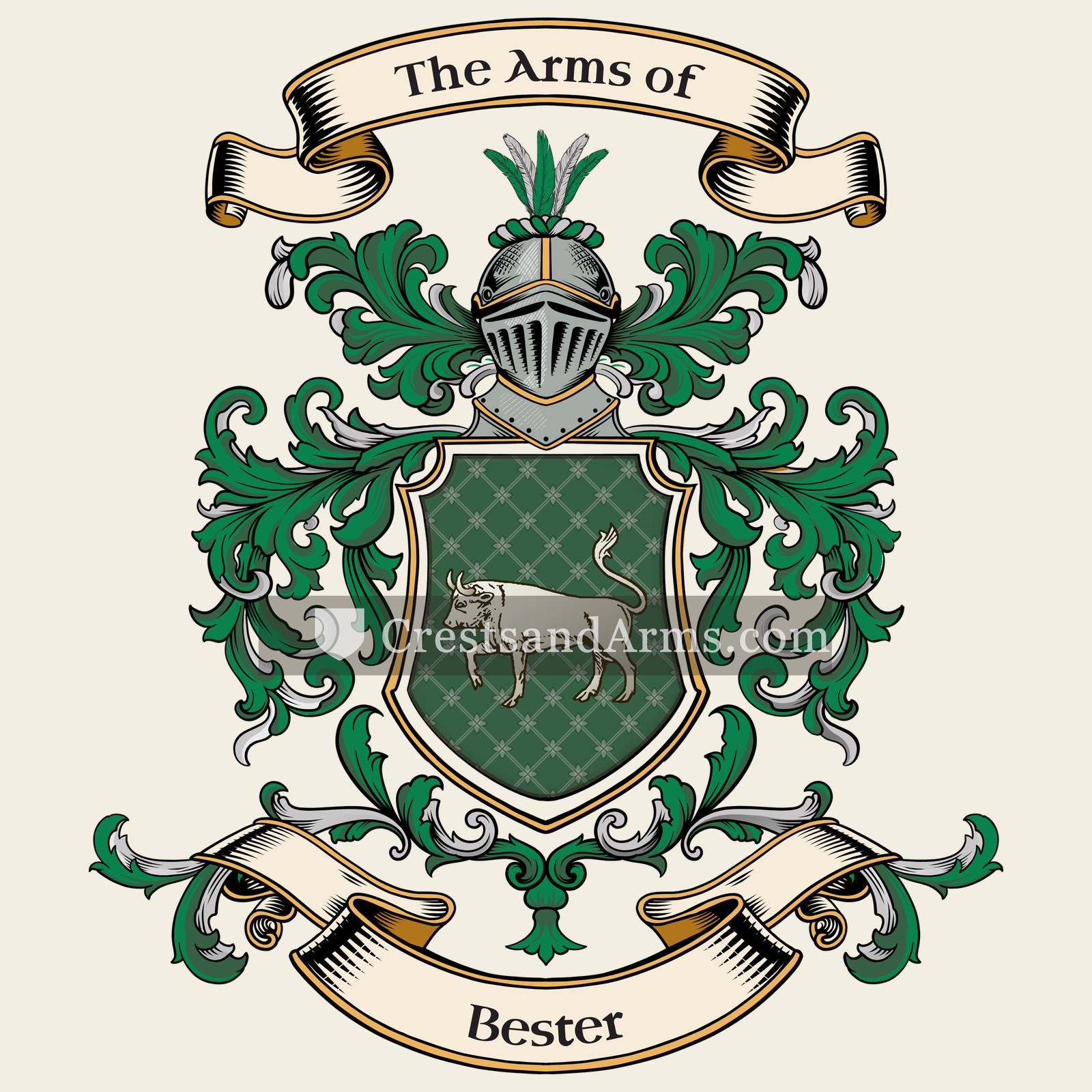 The Bester coat of arms, drawn from the recorded blazon