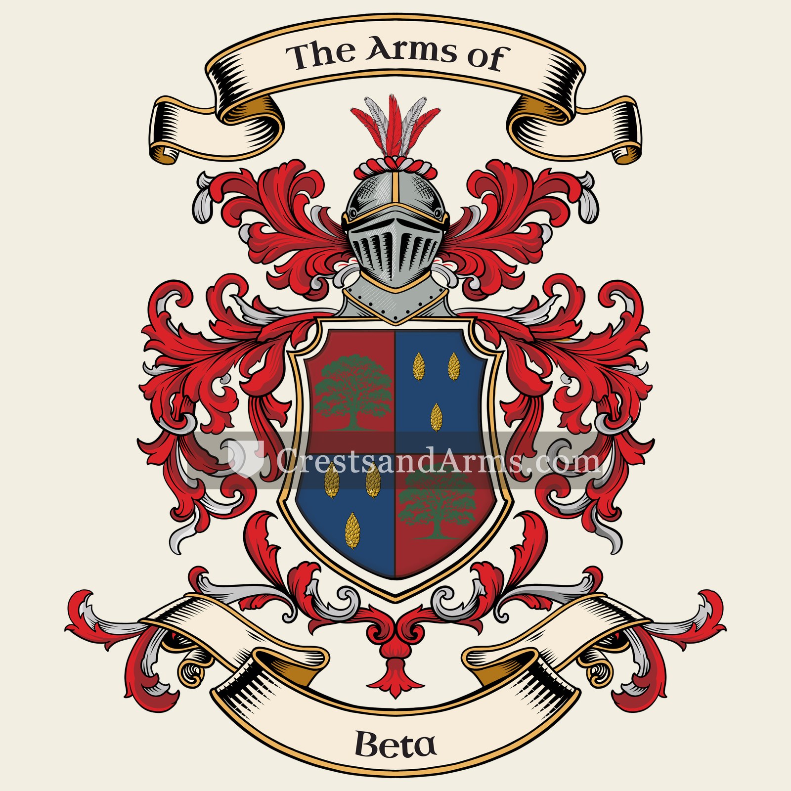 The Beta coat of arms, drawn from the recorded blazon