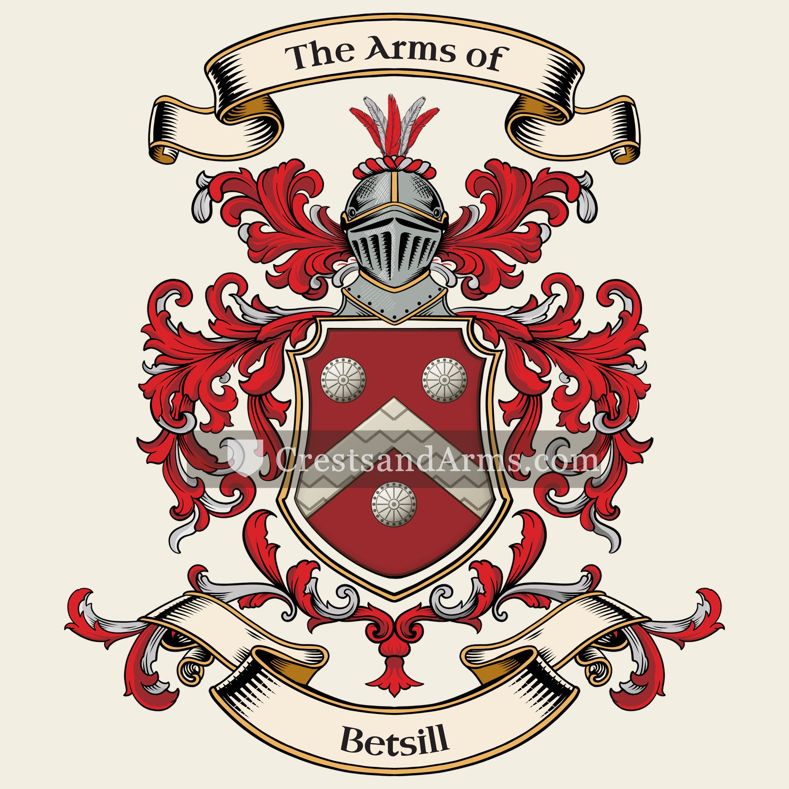 The Betsill coat of arms, drawn from the recorded blazon