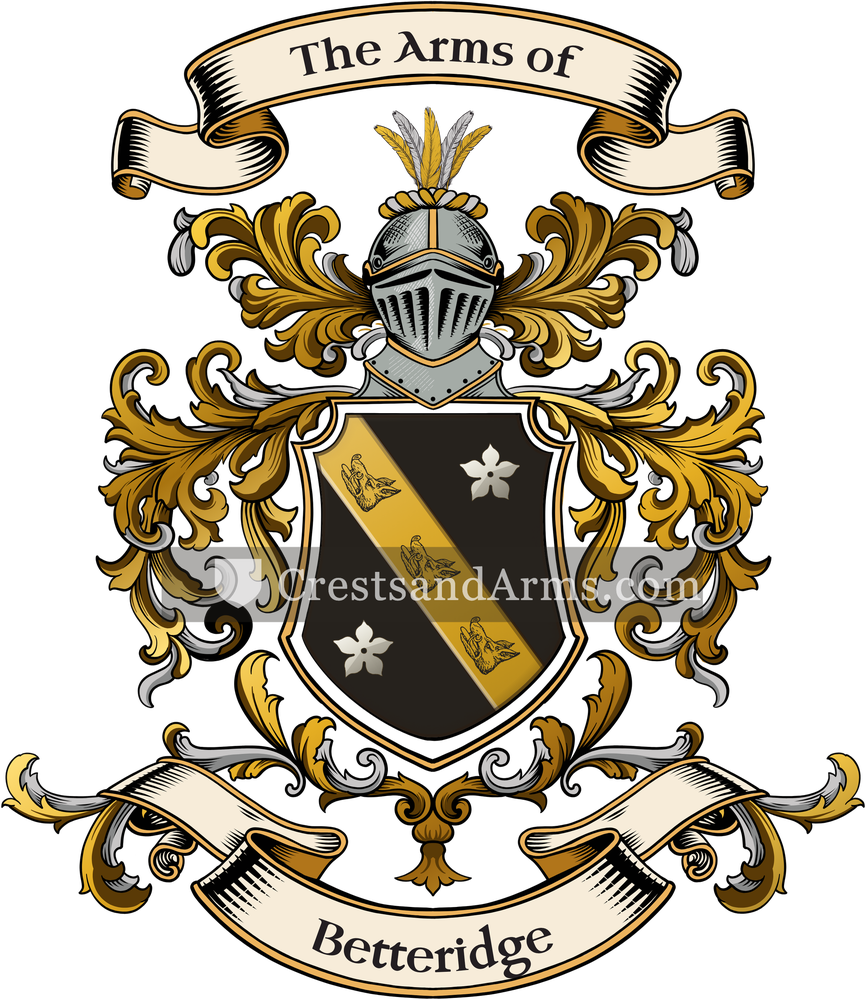 The Betteridge coat of arms, drawn from the recorded blazon