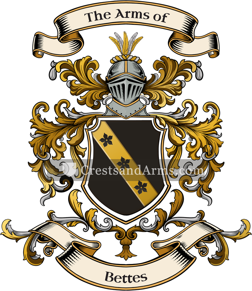 The Bettes coat of arms, drawn from the recorded blazon