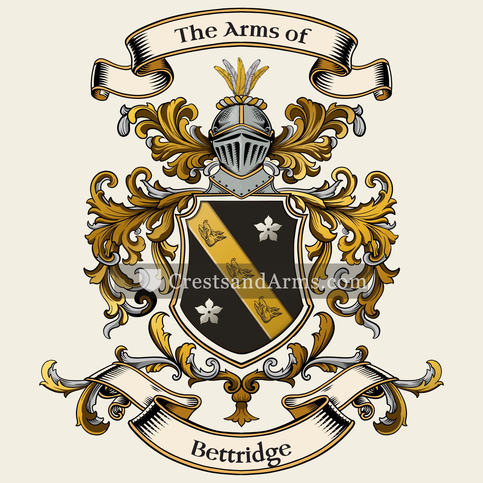The Bettridge coat of arms, drawn from the recorded blazon