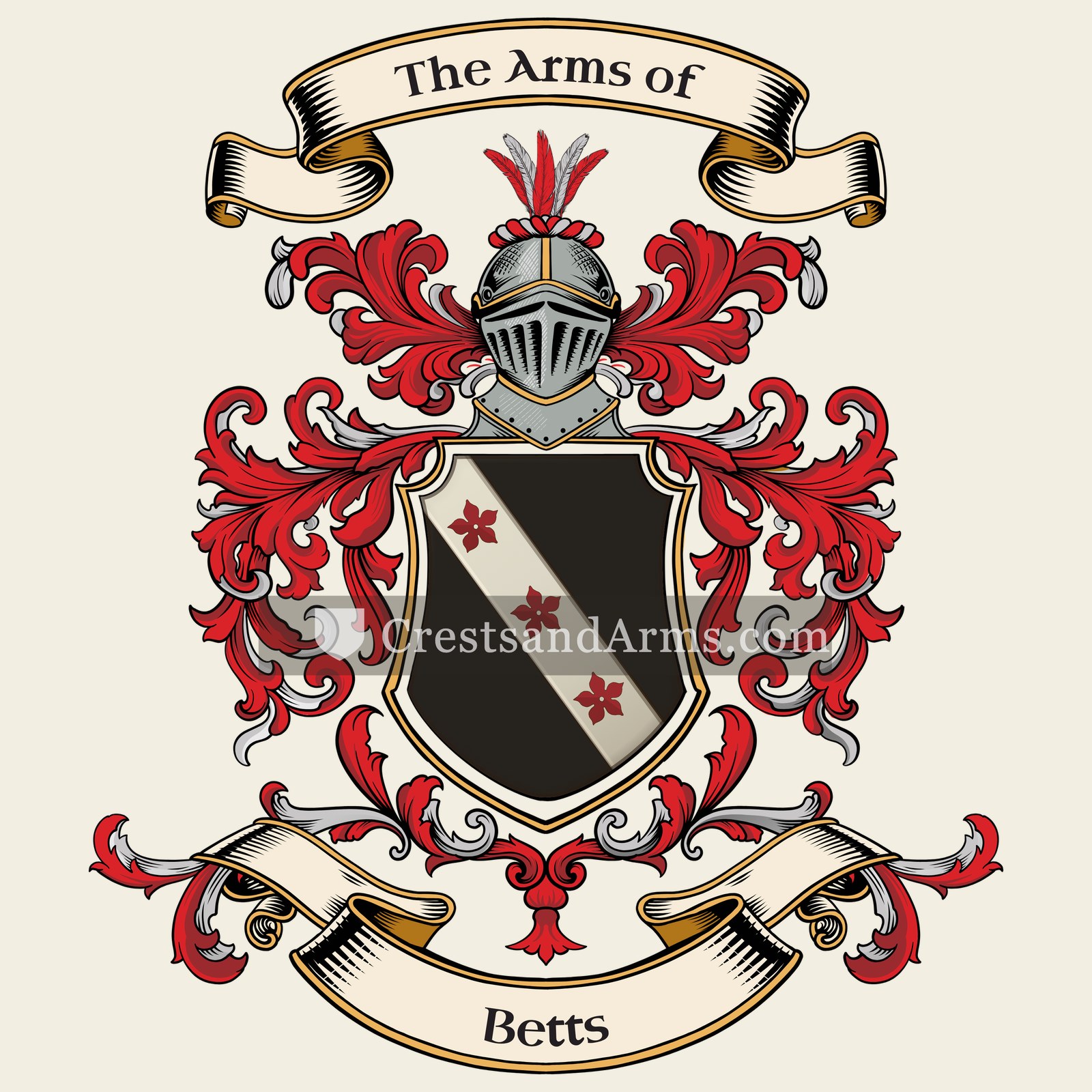 The Betts coat of arms, drawn from the recorded blazon