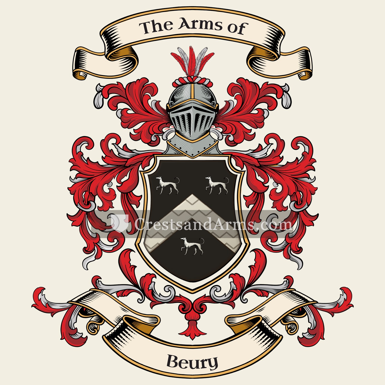 The Beury coat of arms, drawn from the recorded blazon