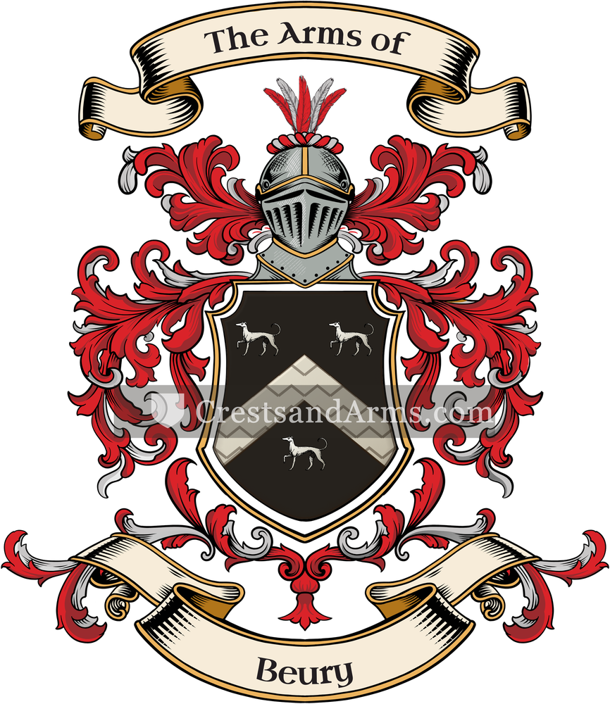 The Beury coat of arms, drawn from the recorded blazon