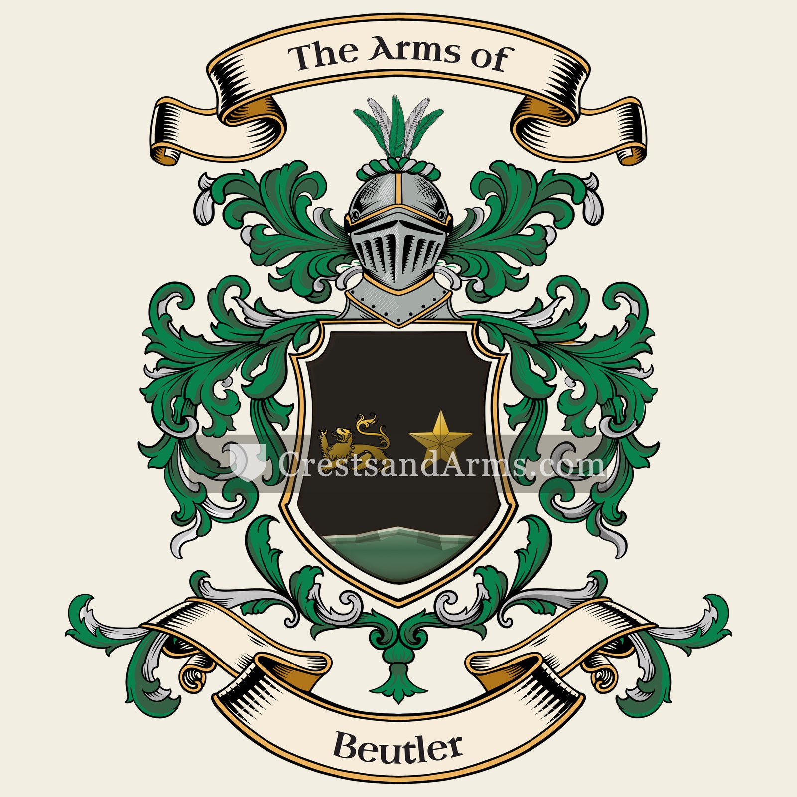 The Beutler coat of arms, drawn from the recorded blazon