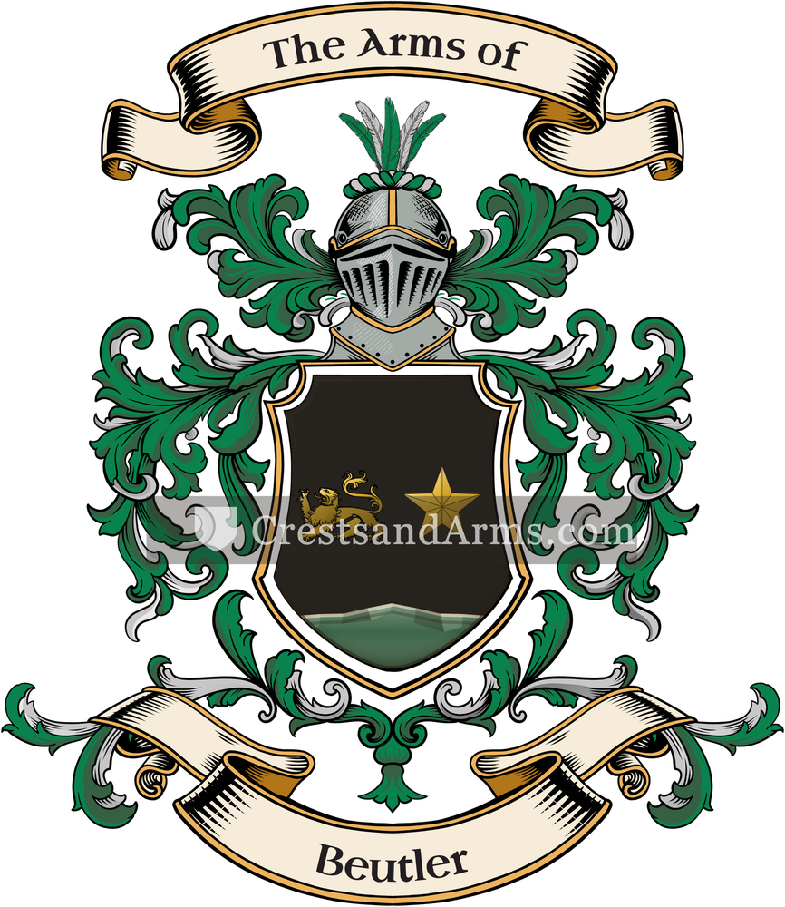 The Beutler coat of arms, drawn from the recorded blazon