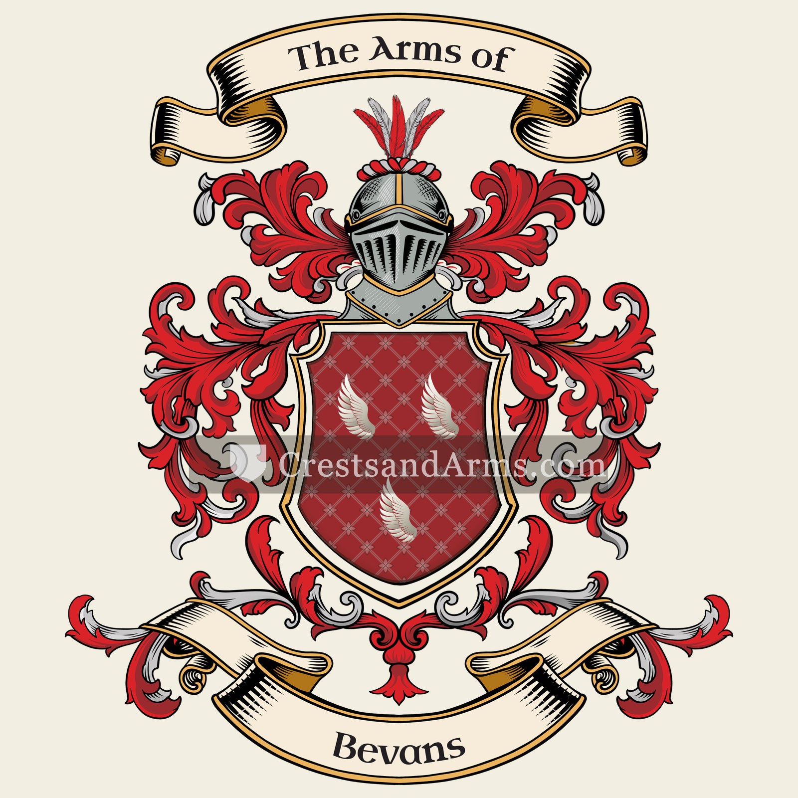 The Bevans coat of arms, drawn from the recorded blazon