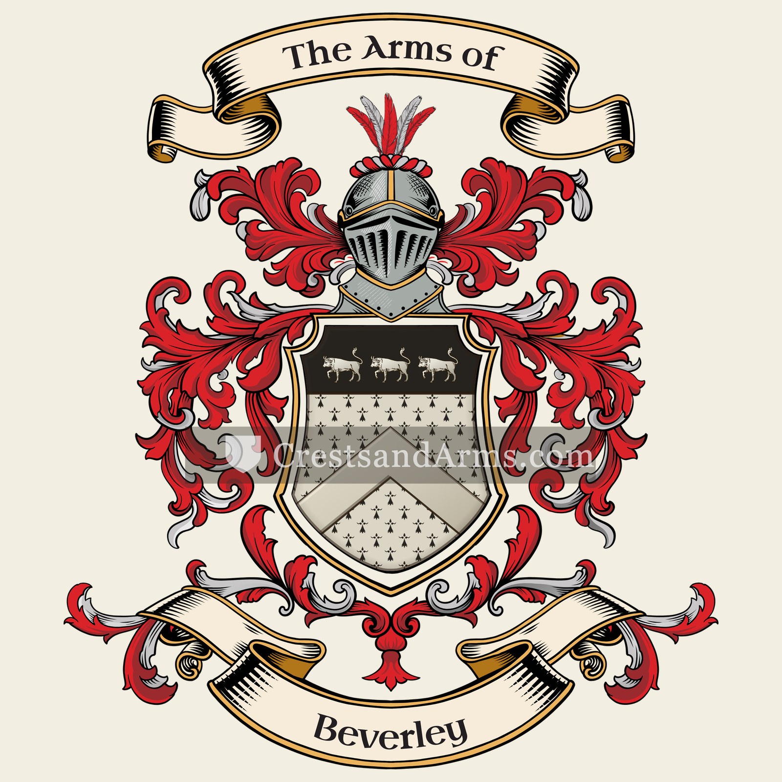The Beverley coat of arms, drawn from the recorded blazon