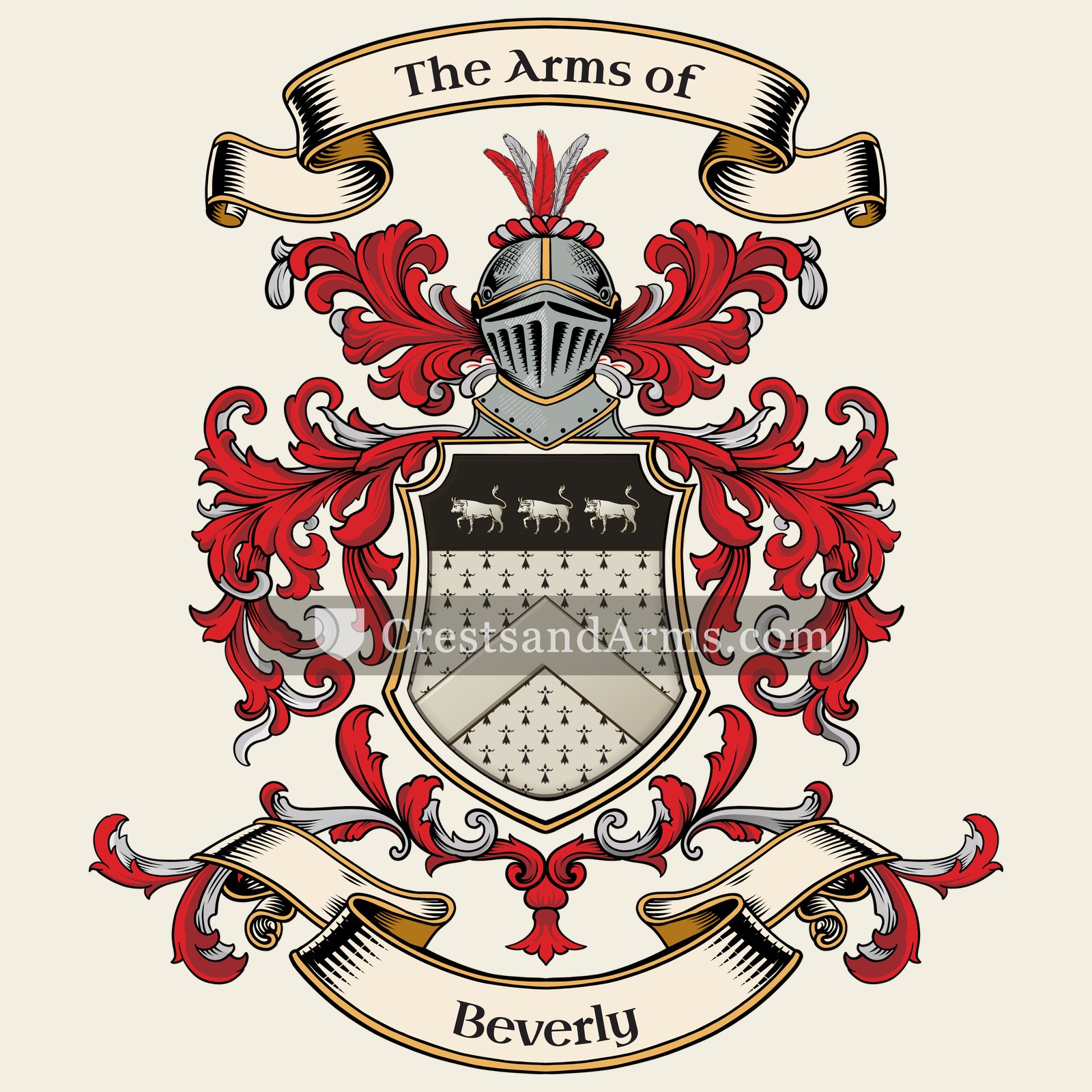 The Beverly coat of arms, drawn from the recorded blazon